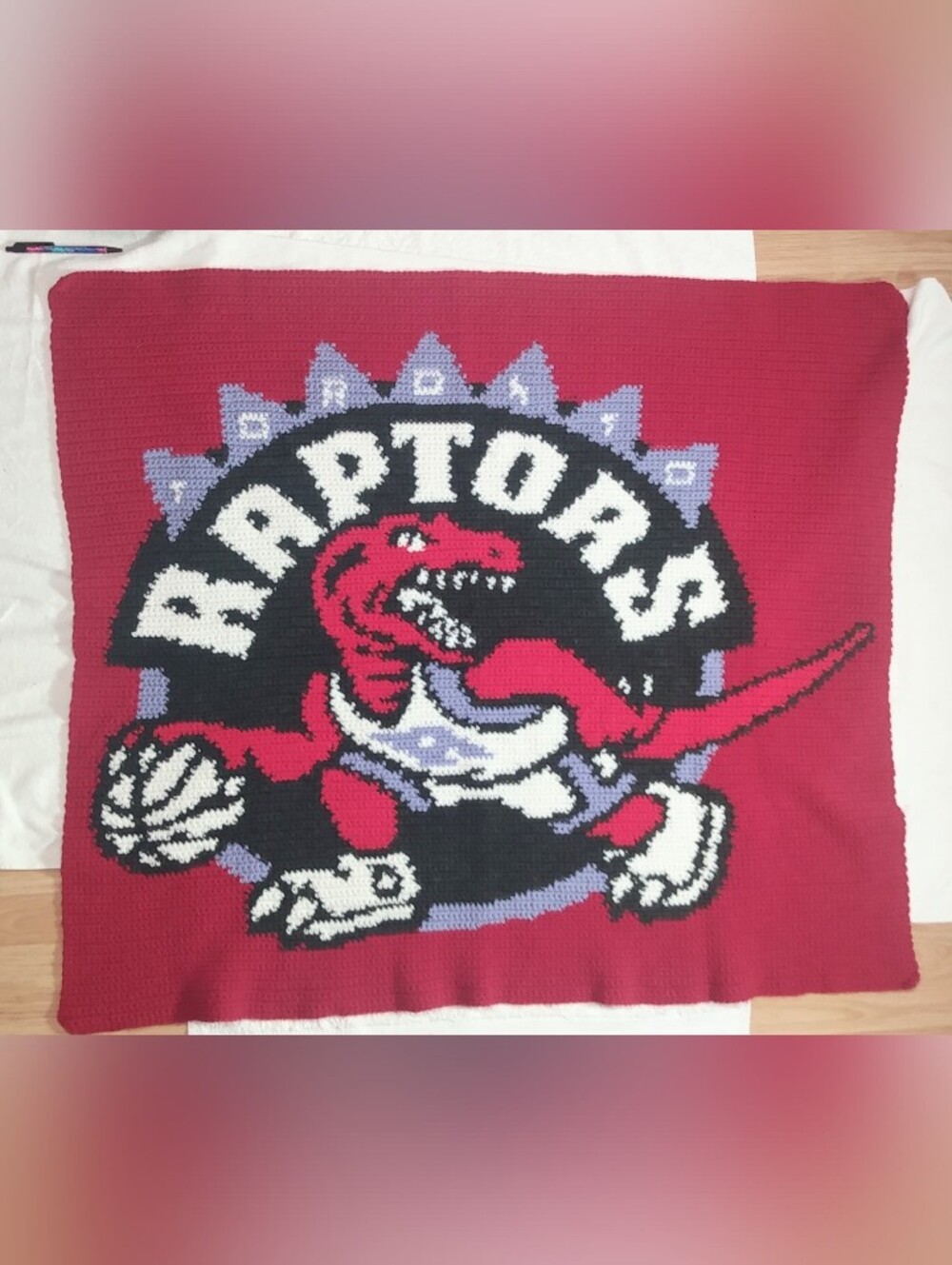 TORONTO Raptors Hand Knit Grandma Yarn Blanket Quilt Cozy Throw - 38 X 45 Inch